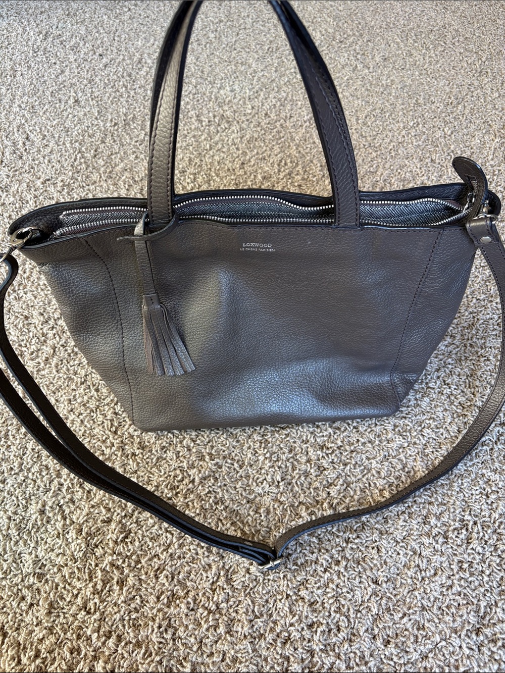 Loxwood Le Cabas Parisien Brown/Kaki Leather Tote with Tassel